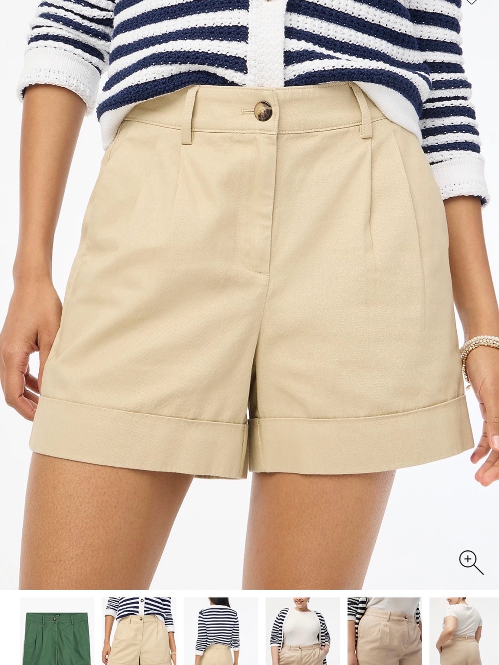 J. Crew Dark Green Pleated High-Rise Cuffed Shorts
